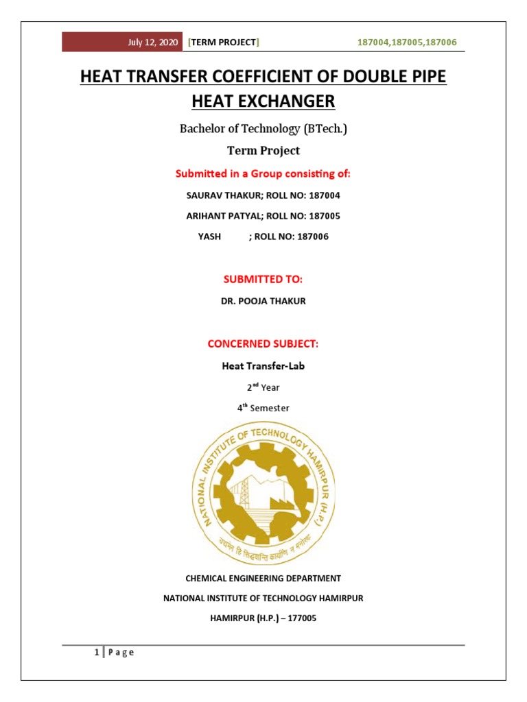 Heat Transfer Coefficient of Double Pipe Heat Exchanger | PDF | Heat ...