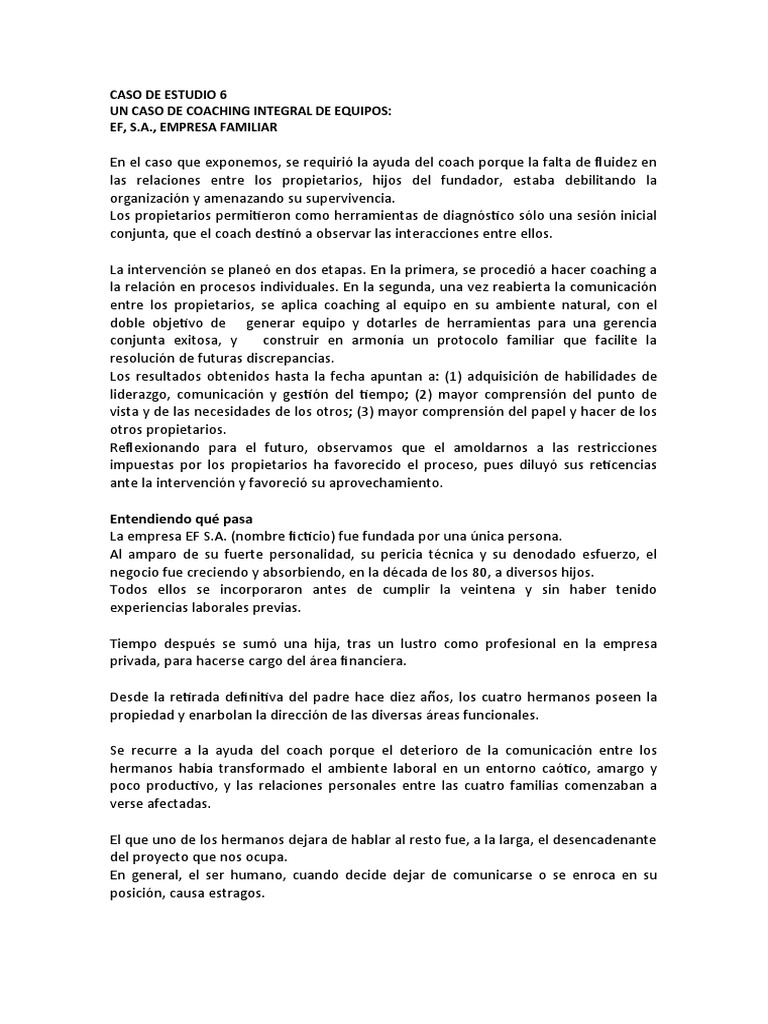 Coaching en Empresas Familiares: EF, S.A. | PDF | Science | Ciencia y ...