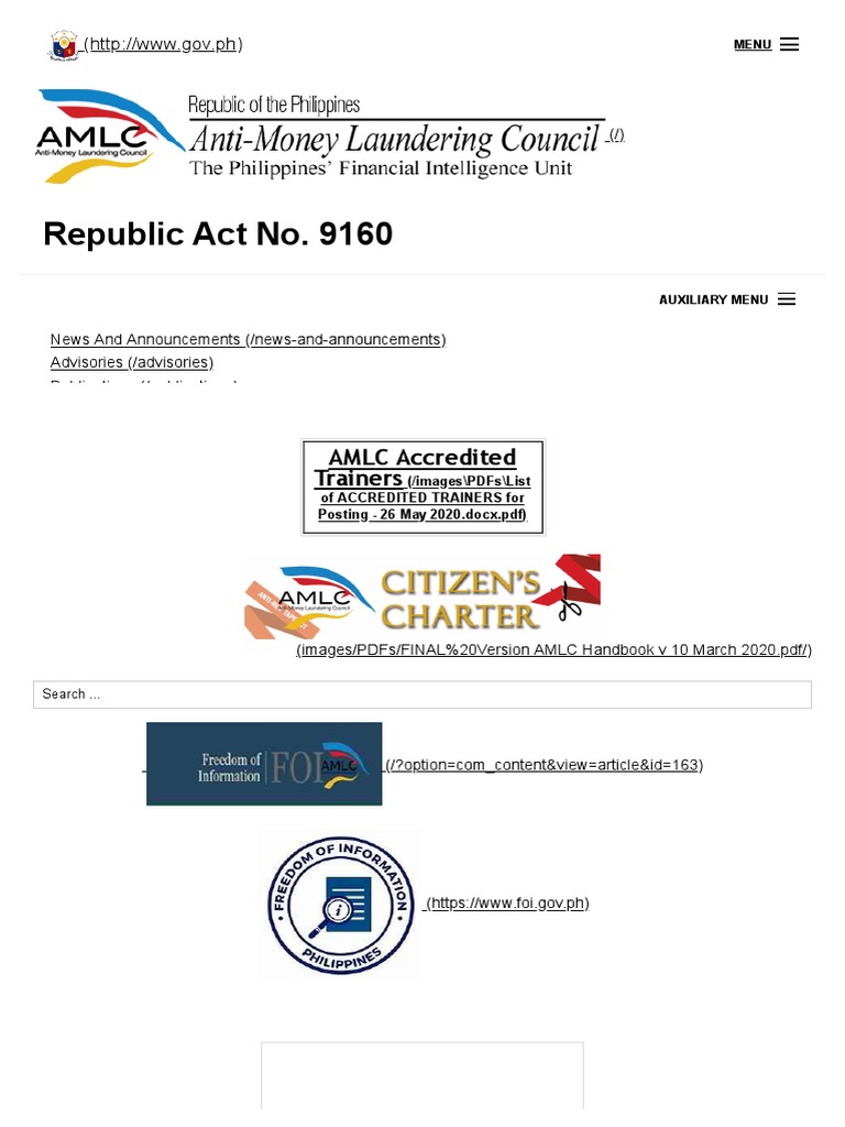 Republic Act No. 9160 | PDF | Asset Forfeiture | Money Laundering