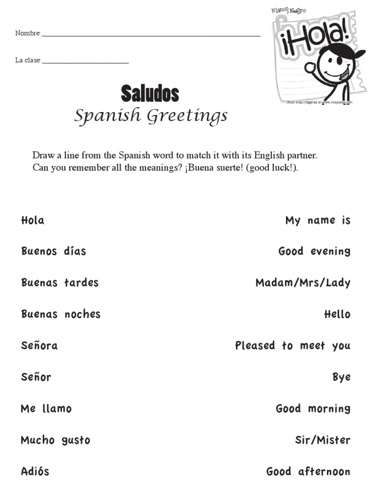 Spanish Greetings Worksheet