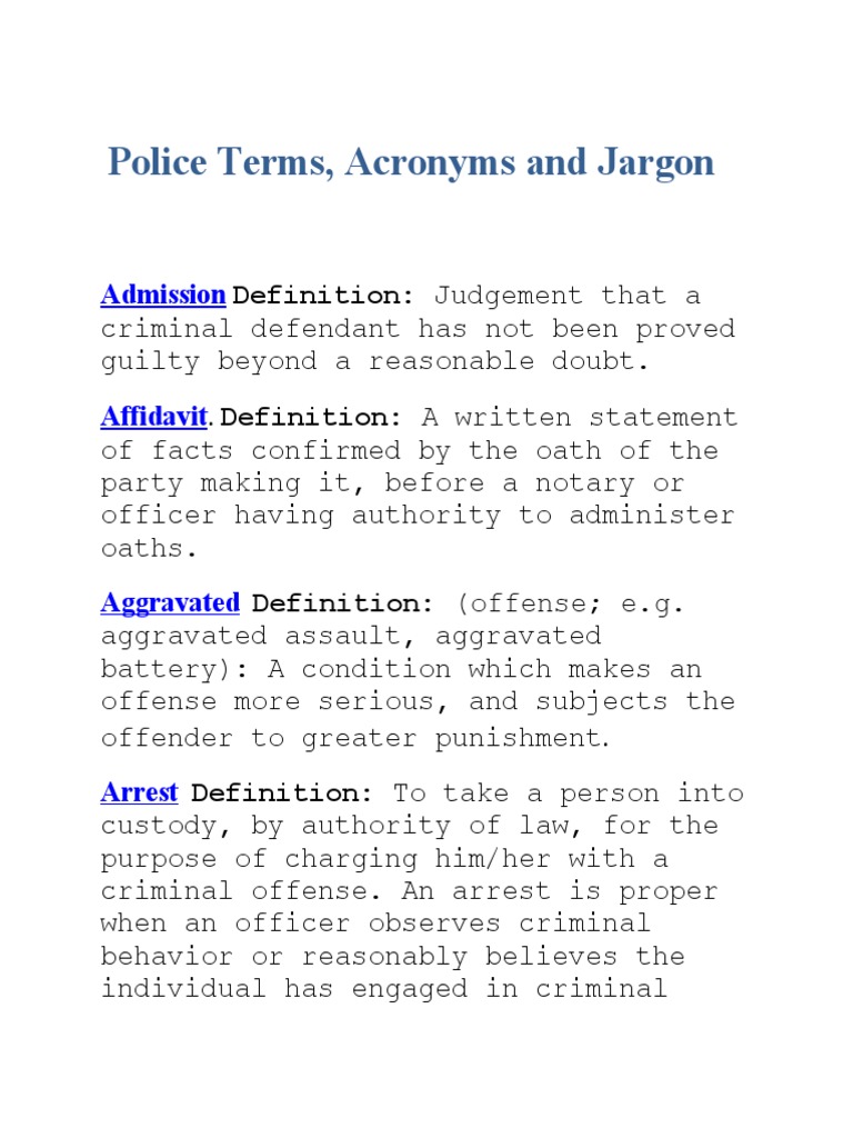 Jargons Criminology Terminology | PDF | Arrest | Crimes