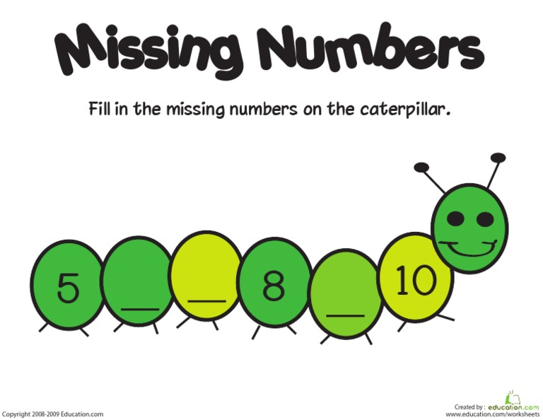 Caterpillar Missing Numbers 1-10 Worksheet | PDF