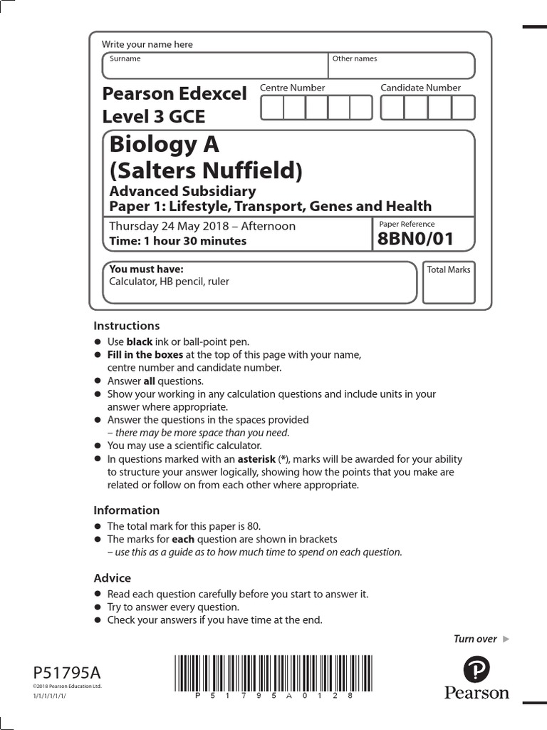 Biology A (Salters Nuffield) : Pearson Edexcel Level 3 GCE | PDF ...