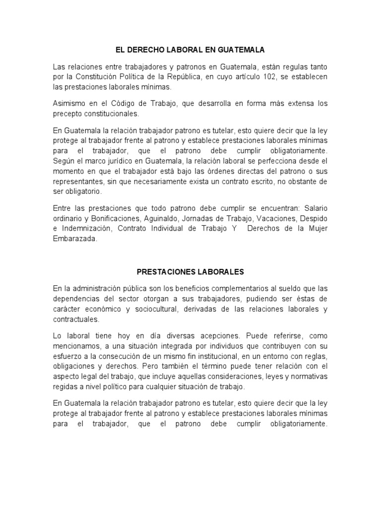 Prestaciones Laborales en Guatemala | PDF | Jubilación | Derecho laboral