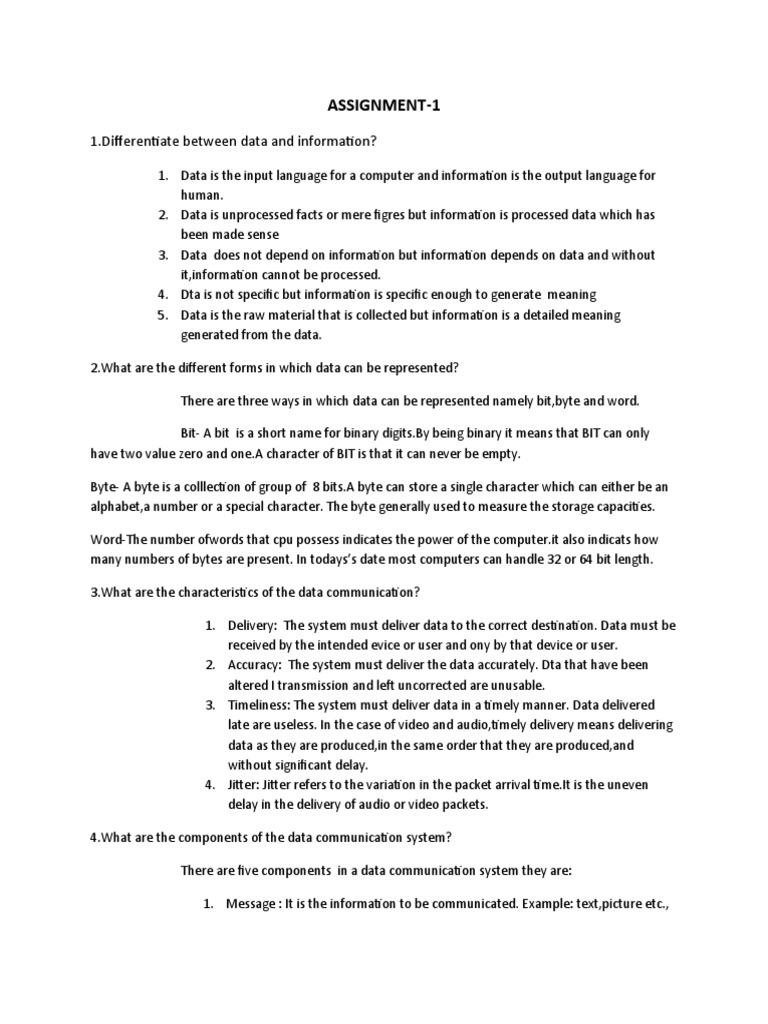Assignment 1 1 differentiate between data and information pdf