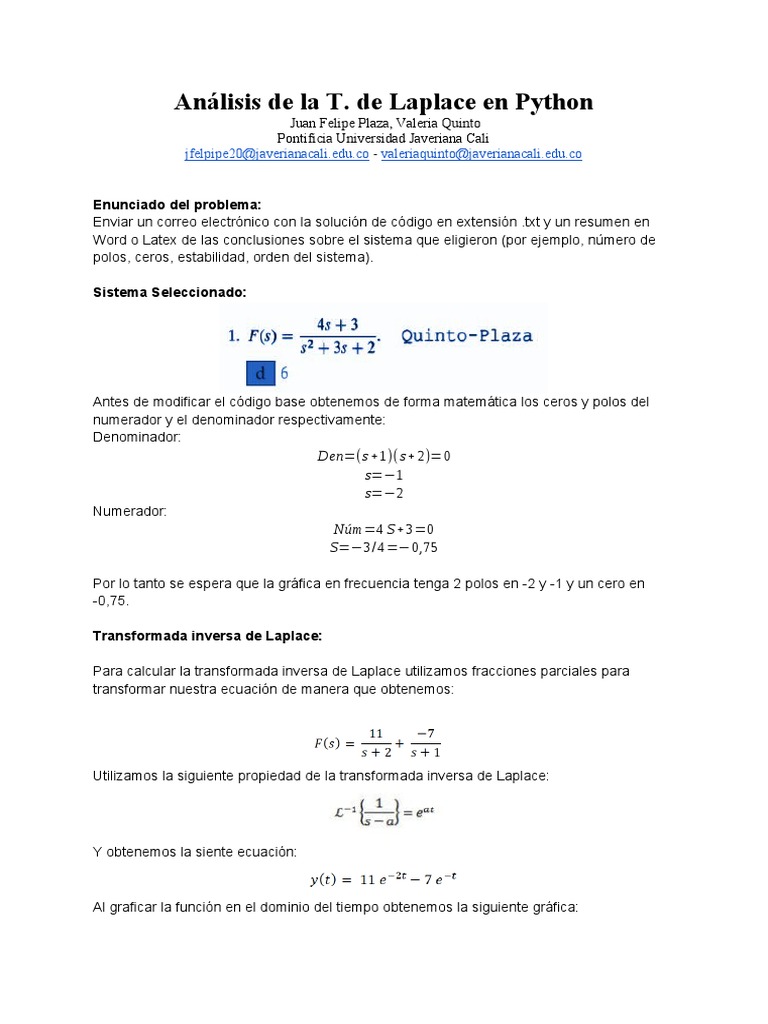 Analisis de Laplace en Python | PDF | Fracción (Matemáticas) | Ecuaciones