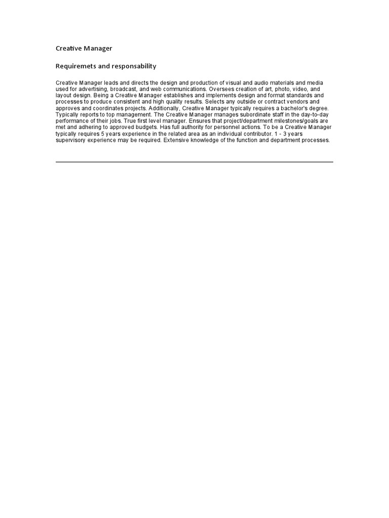 Creative Manager Role Overview | PDF