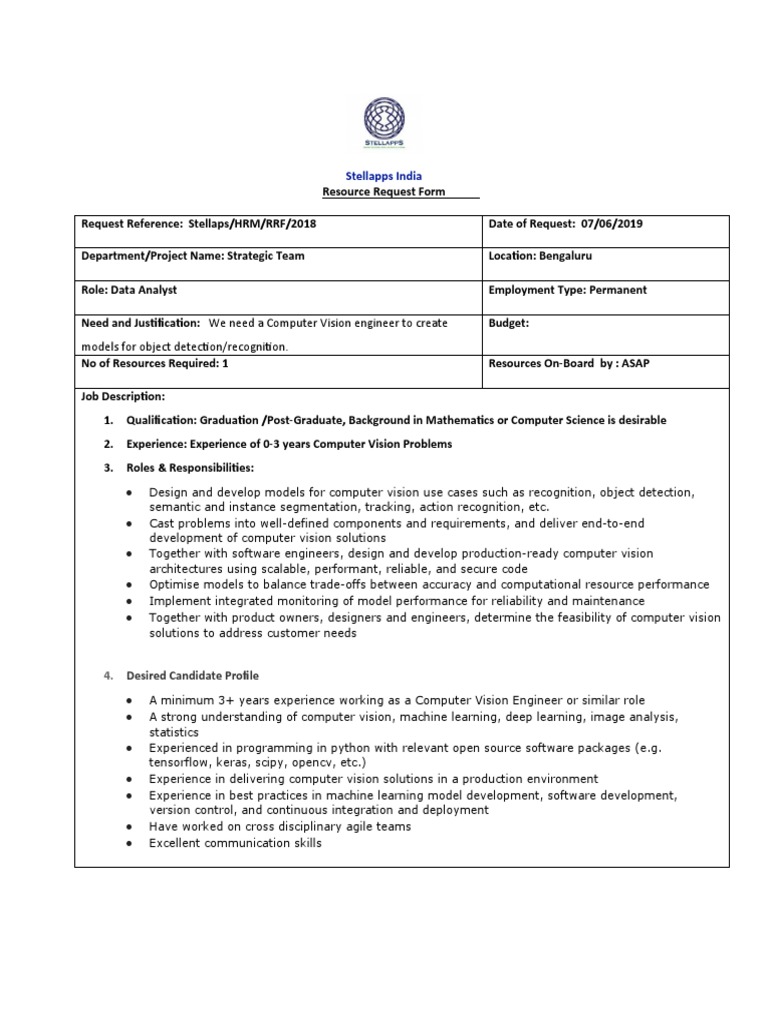 Data Analyst Role Request - Computer Vision | PDF | Computer Vision ...