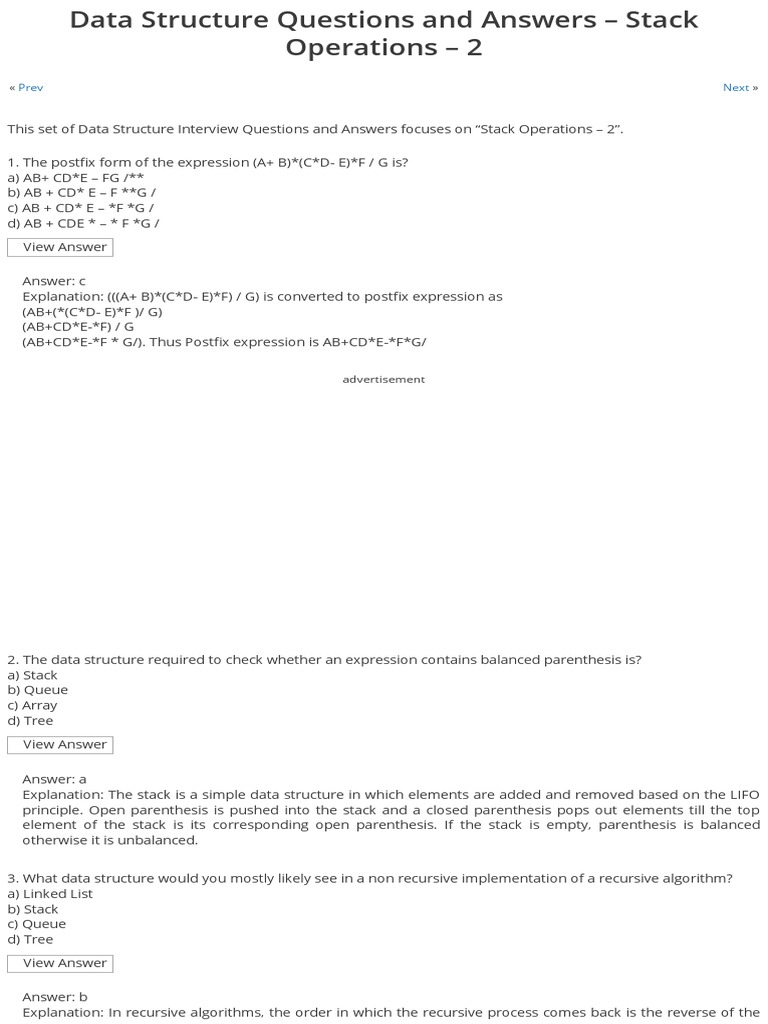 Data Structure Interview Questions and Answers - Sanfoundry | PDF ...