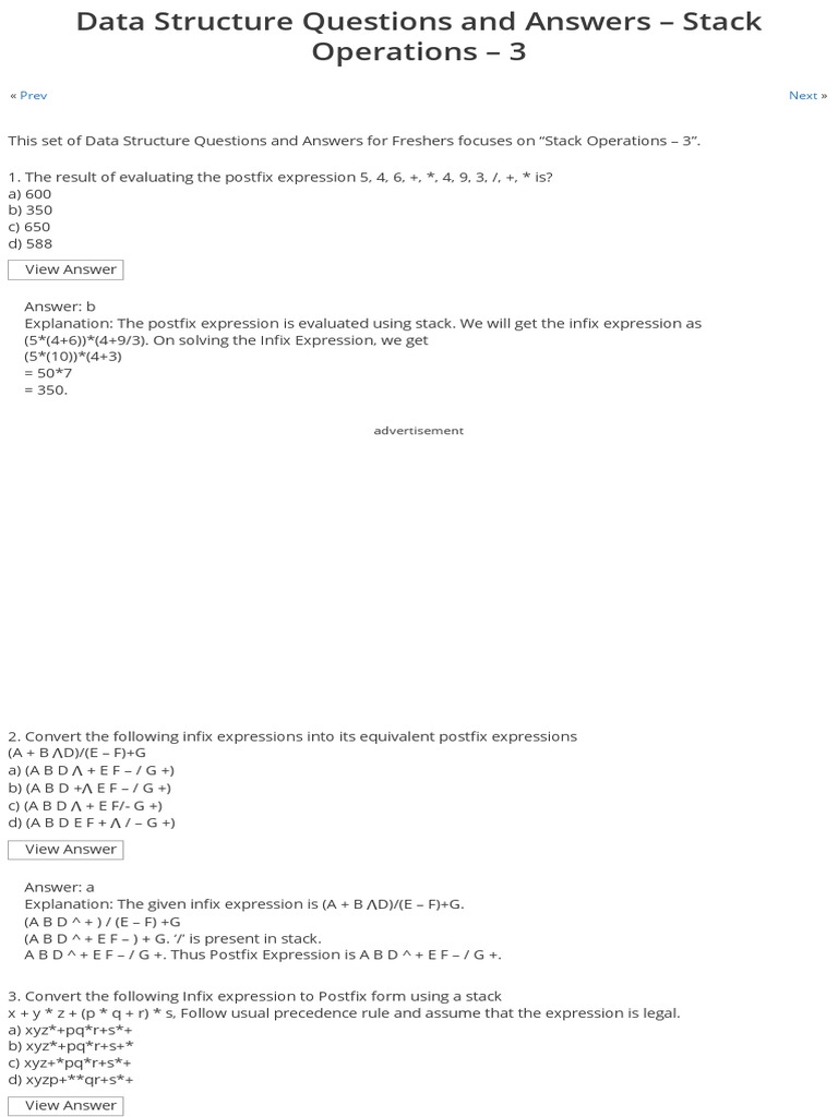 Data Structure Questions and Answers For Freshers - Sanfoundry | PDF ...