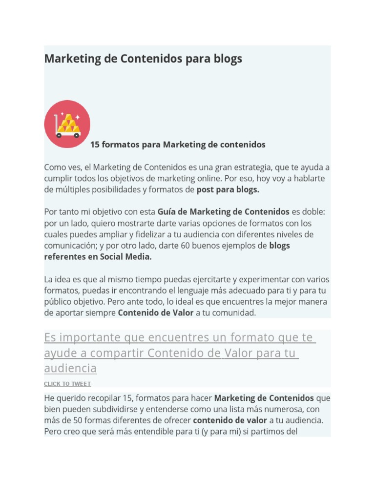 15 Formatos para Marketing de Contenidos | PDF | Blog | Posicionamiento ...