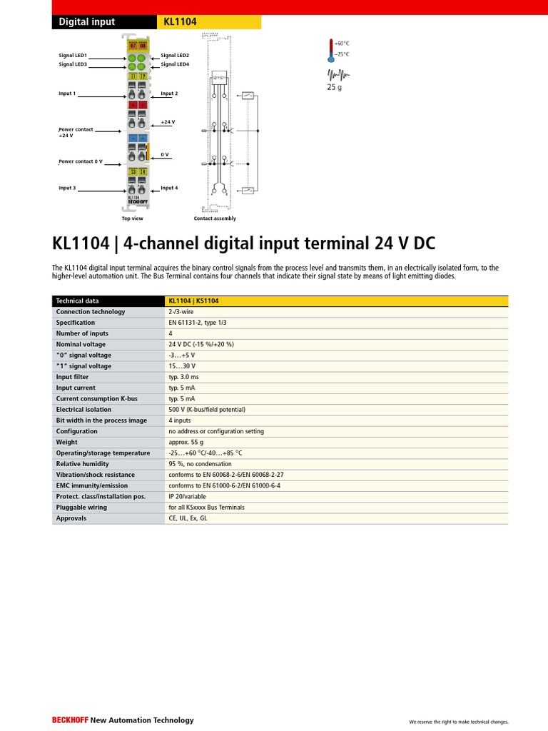 KL1104 - 4-Channel Digital Input Terminal 24 V DC | PDF