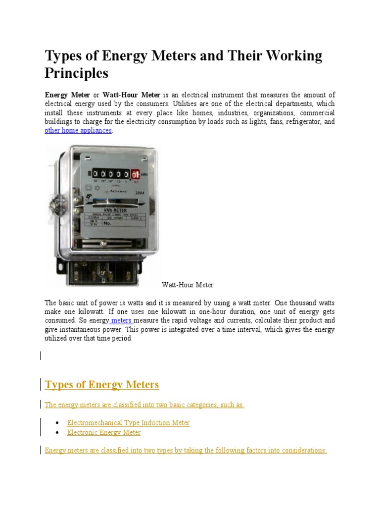 Types of Energy Meters and Their Working Principles PDF Induction Physical