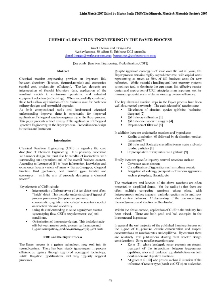 Chemical Reaction Engineering in The Bayer Process | PDF | Chemical ...