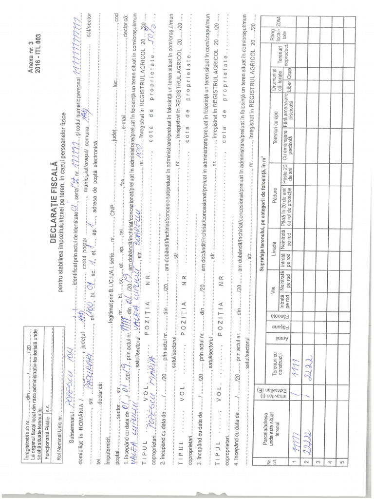 Model Completare Declaratie Fiscala Teren Pf