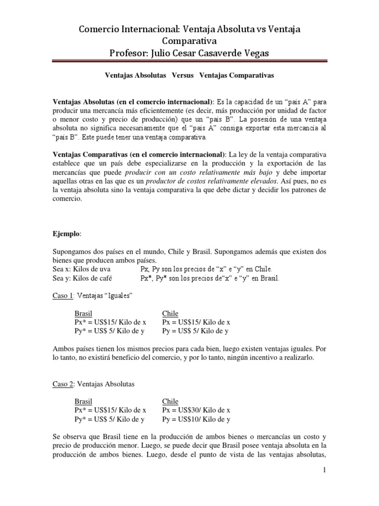 Ventajas Absolutas y Comparativas en Comercio | PDF | Ventaja ...