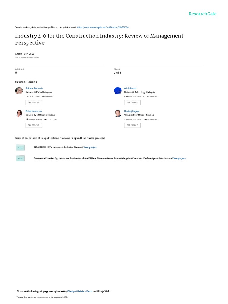 Industry 4.0 For The Construction Industry: Review of Management ...