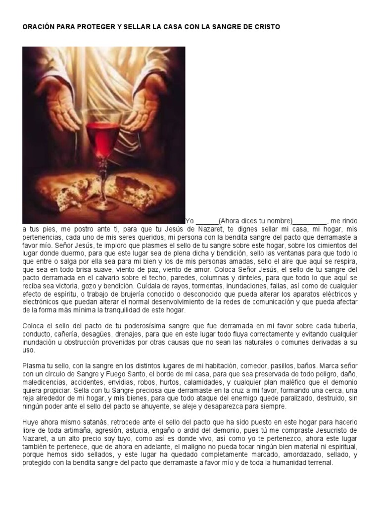 Oración para Proteger y Sellar La Casa Con La Sangre de Cristo | PDF ...