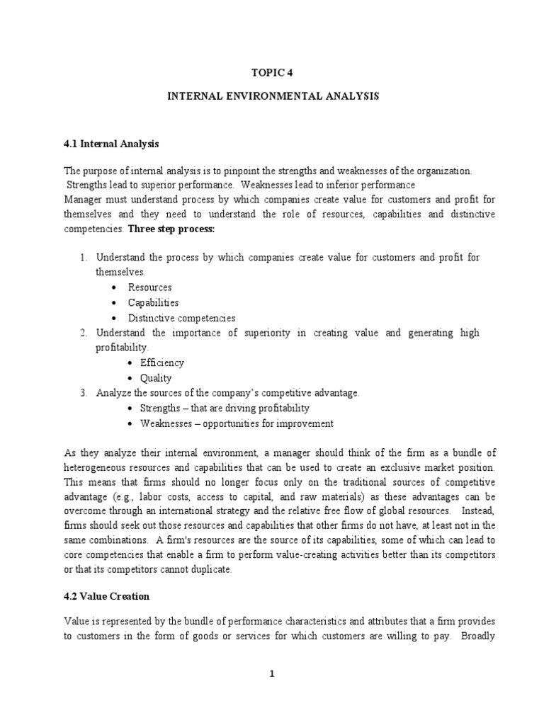 Internal Environmental Analysis Overview | PDF | Competitive Advantage ...