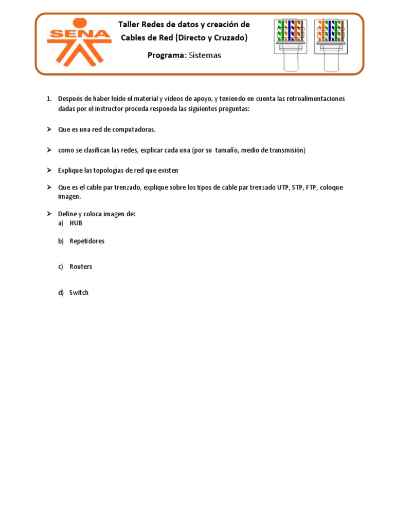 Taller de Redes y Cables de Red | PDF | Modelo osi | Topología de la red