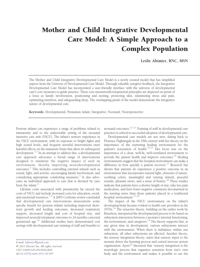Mother and Child Integrative Developmental Care Model - A Simple ...