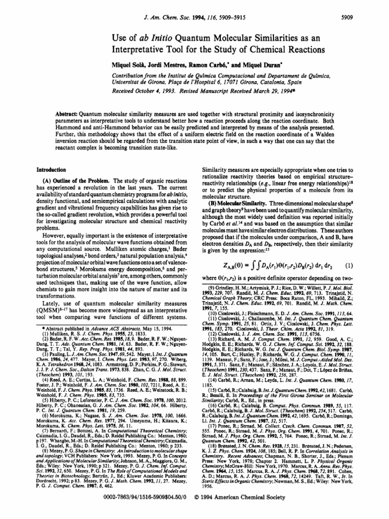 Use of Ab Initio Quantum Molecular Simil PDF | PDF | Chemical Reactions ...