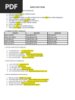 Simple Past Tense: 2. Complete The Table in Simple Past. Positive Negative