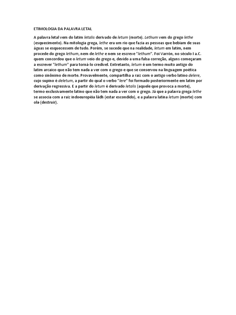 Etimologia da Palavra Letal | PDF | Clássicos