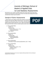 Sample of University of Michigan School of Information Masters of Applied Data Science Python and Statistics Assessments