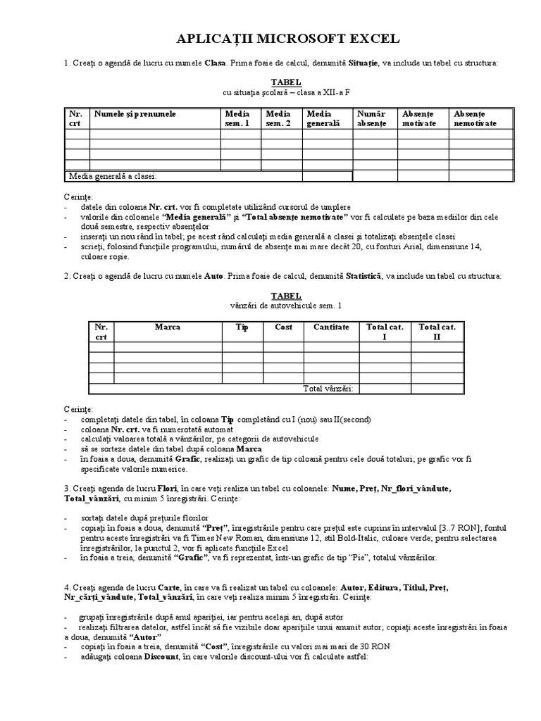 Aplicații Microsoft Excel