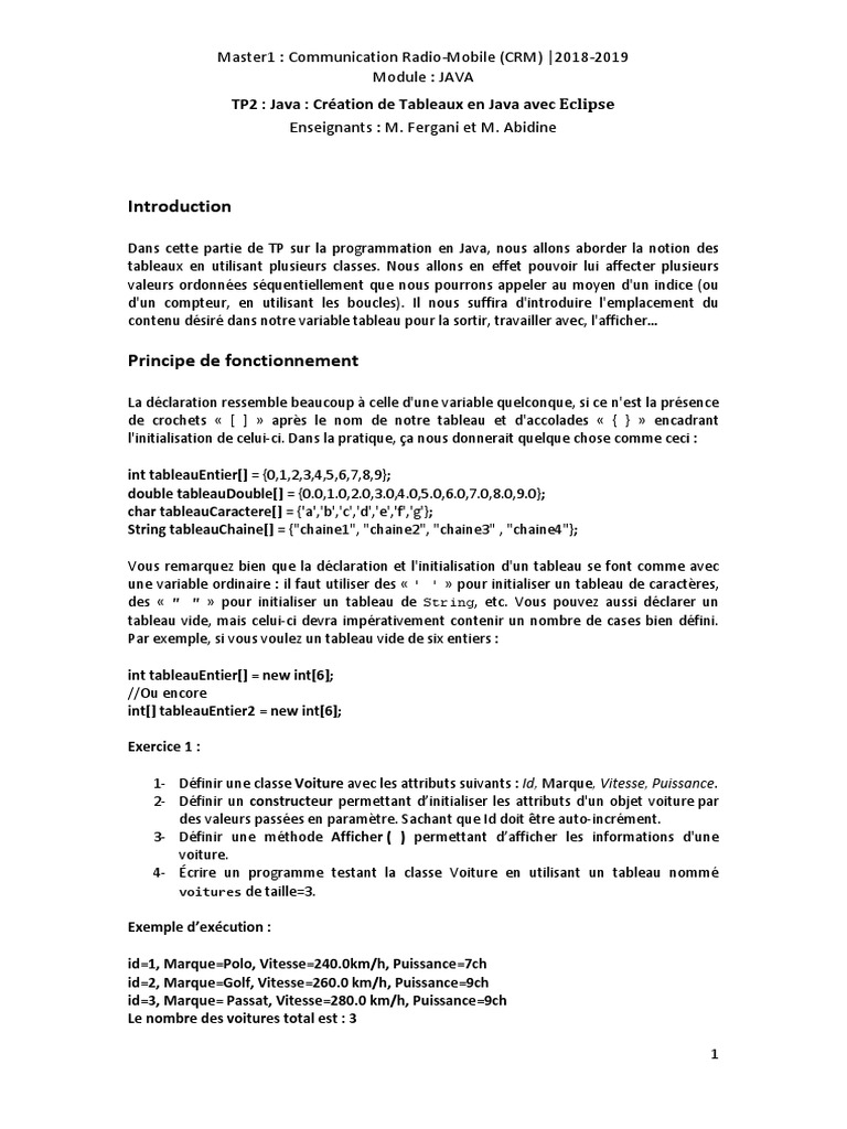 Création de Tableaux en Java avec Eclipse | PDF | Classe (informatique ...