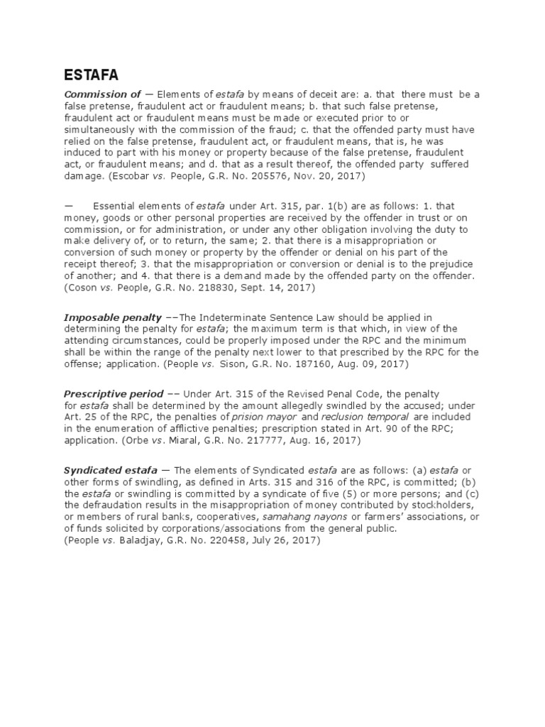 ESTAFA PDF Fraud Sentence (Law)