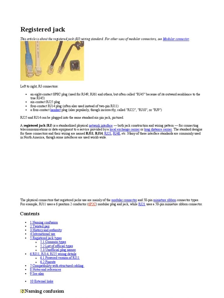 Registered Jack PDF Electrical Connector Oral Communication