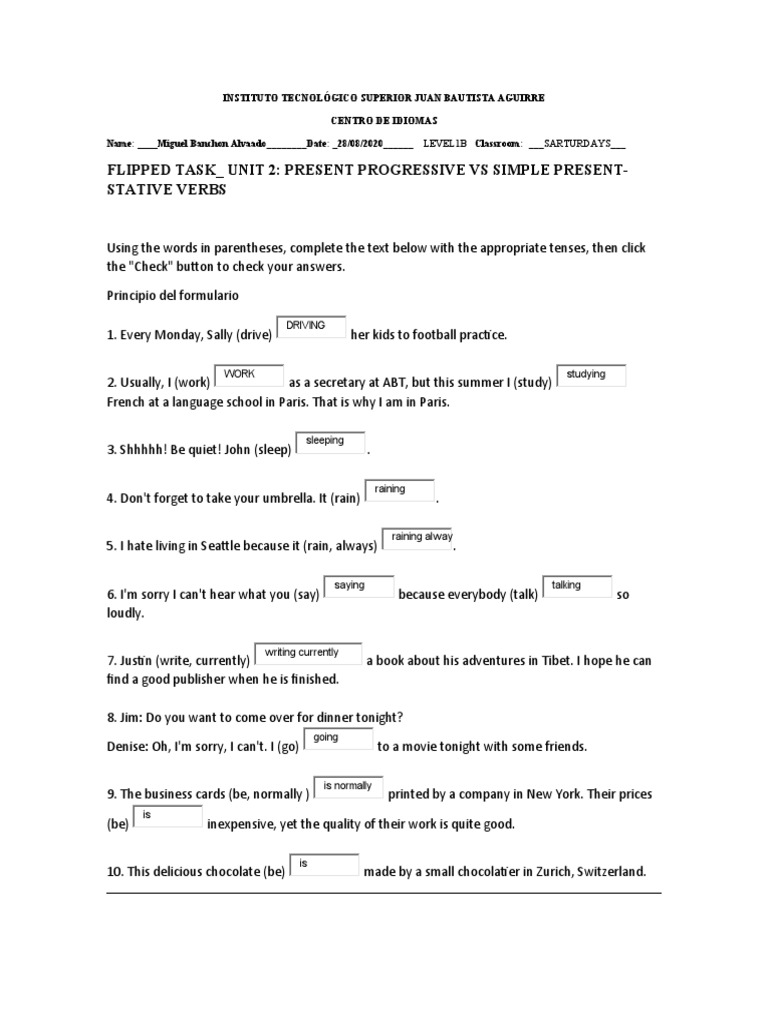 Present Progressive vs Simple Present Exercises | PDF | Language Arts ...