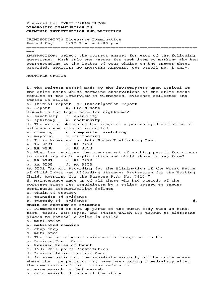 Criminal Investigation Exam Guide | PDF | Crime Scene | Evidence (Law)