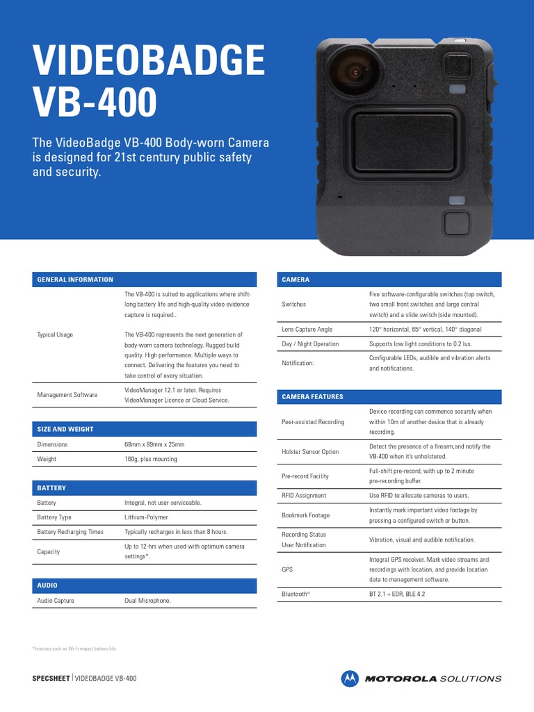Videobadge Vb-400: The Videobadge Vb-400 Body-Worn Camera Is Designed ...