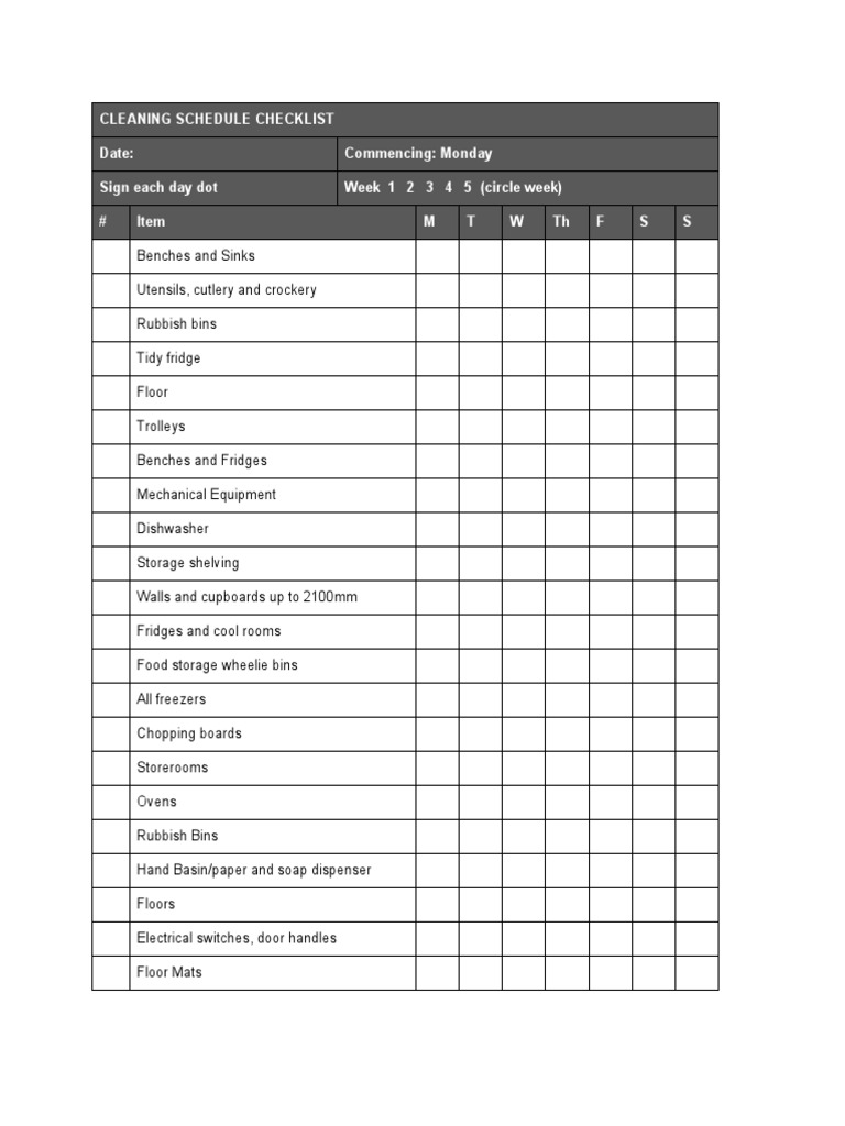 Cleaning Schedule Checklist | PDF | Dishwasher | Home