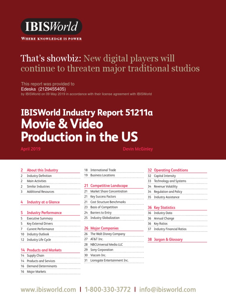 IBISWorld Industry Report Movie & Video Production in The US 2019
