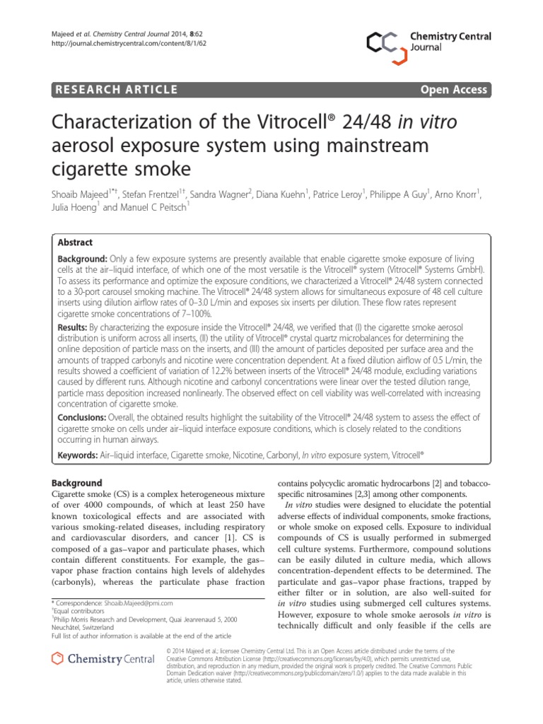 Characterization of The Vitrocell 24 48 in Vitro Aerosol Exposure ...