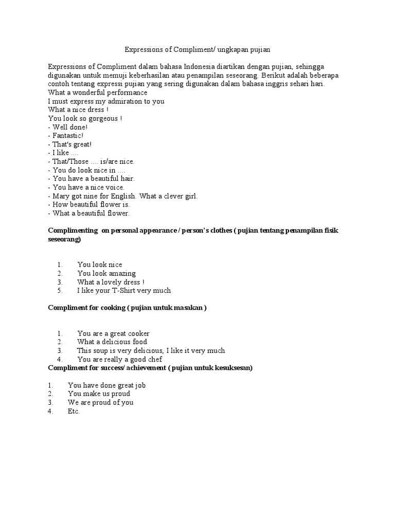 Common English Compliments Guide | PDF | Language Arts & Discipline