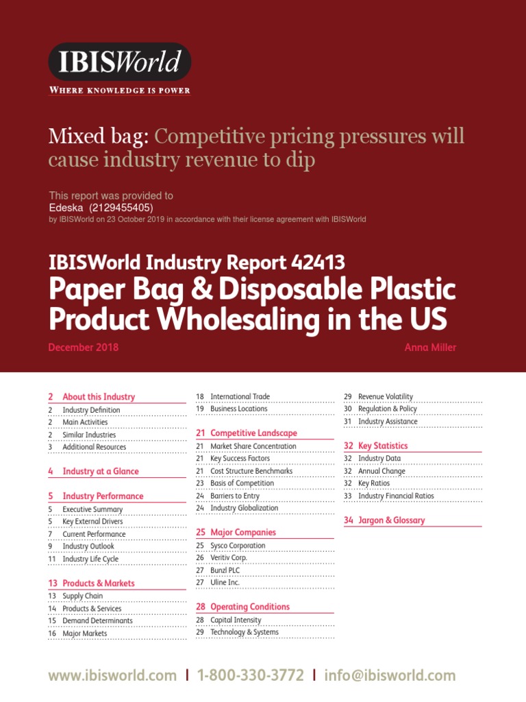 IBISWorld Industry Report Paper Bag & Disposable Plastic Product