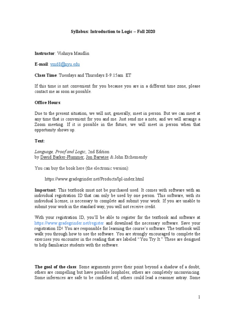 Logic Syllabus by Vishnya Maudlin | PDF | First Order Logic | Logic
