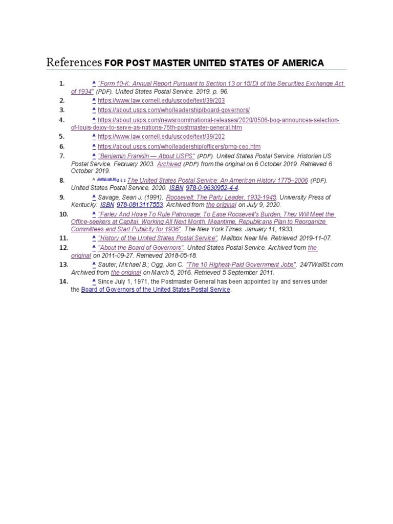 References FOR POST MASTER UNITED STATES OF AMERICA | PDF | Travel