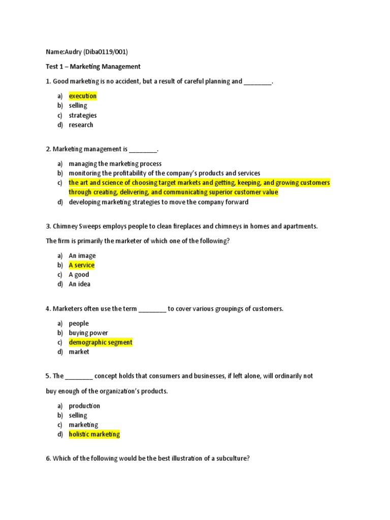 Marketing Management Exam Questions | PDF | Consumer Behaviour | Marketing