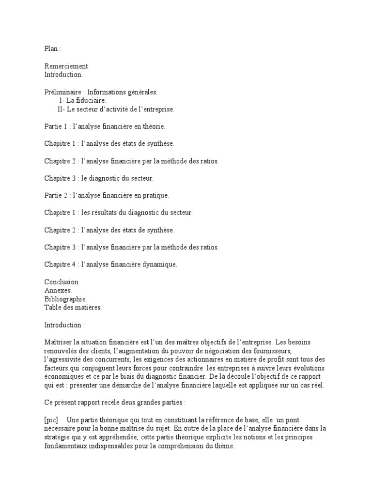 rapport de stage analyse financiere  ratio financier fonds de