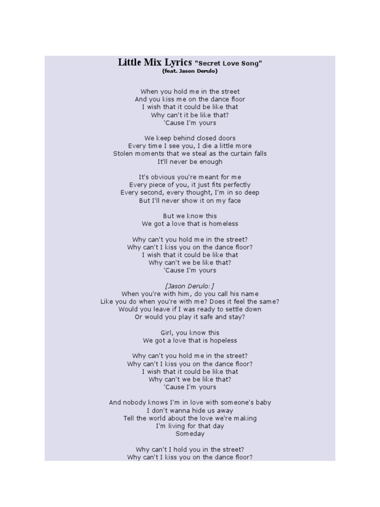 Little Mix Lyrics Secret Love Song Pdf