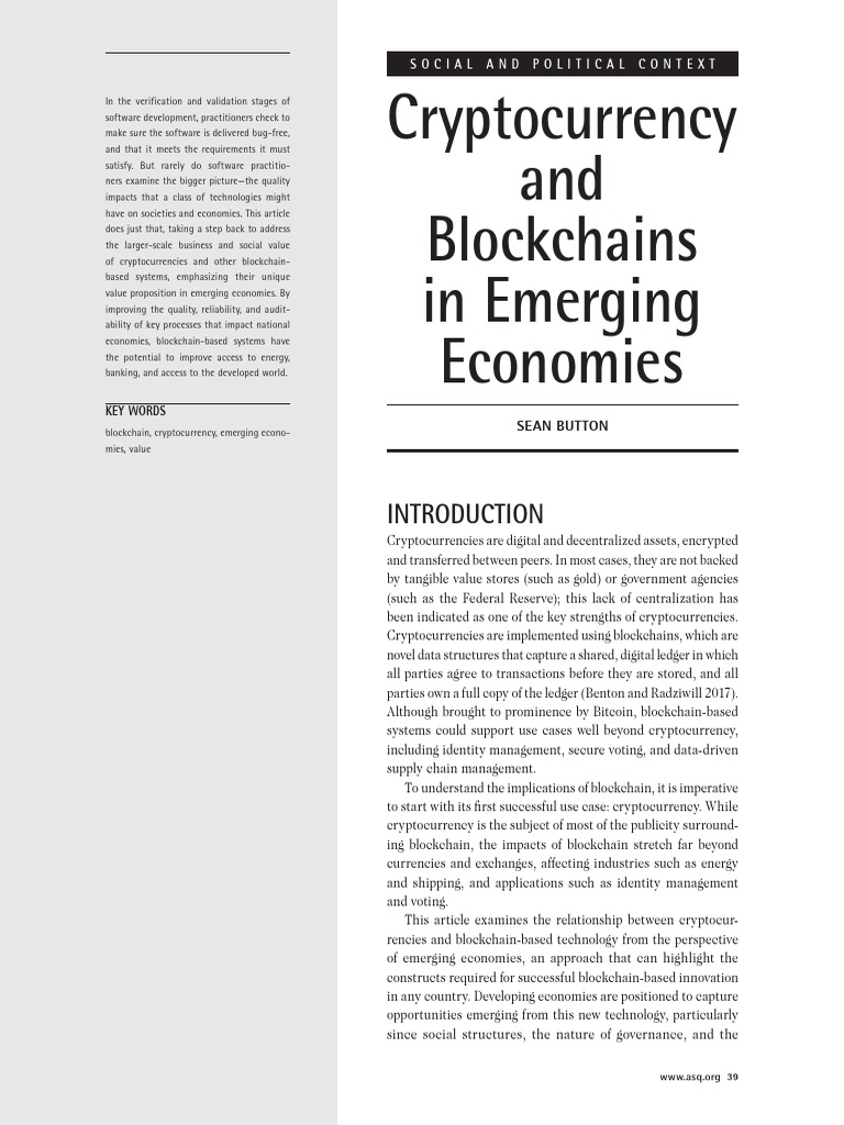 Cryptocurrency and Blockchains in Emerging Economies: Social and Political  Context | PDF | Cryptocurrency | Bitcoin