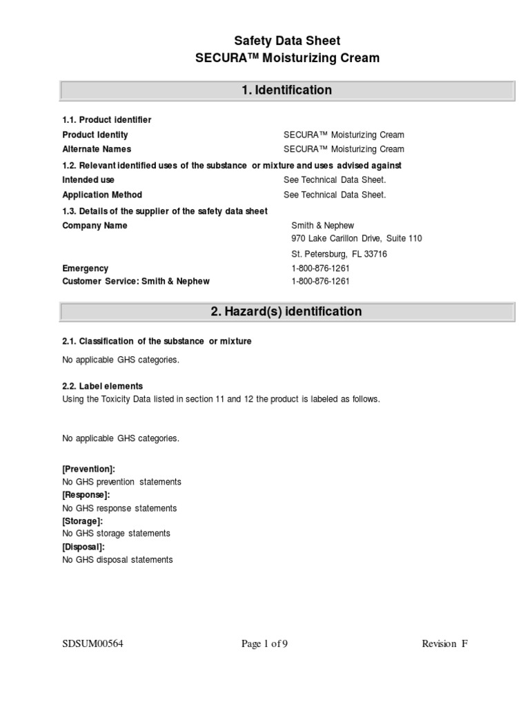 MSDS of Moisturizing Cream PDF Toxicity Dangerous Goods