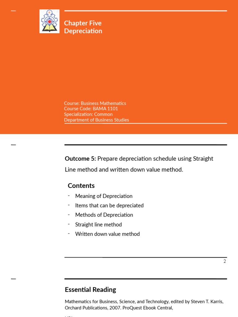 Depreciation Methods in Business Math | PDF | Book Value | Depreciation