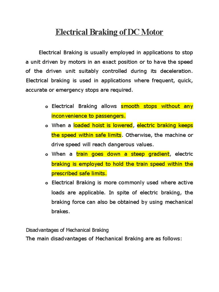 Electrical Braking Methods for DC Motors | PDF | Electric Motor | Brake